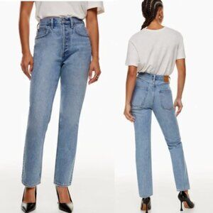 Aritzia Denim Forum Dillon High Rise Slim Jeans Button Fly Size 25 28L